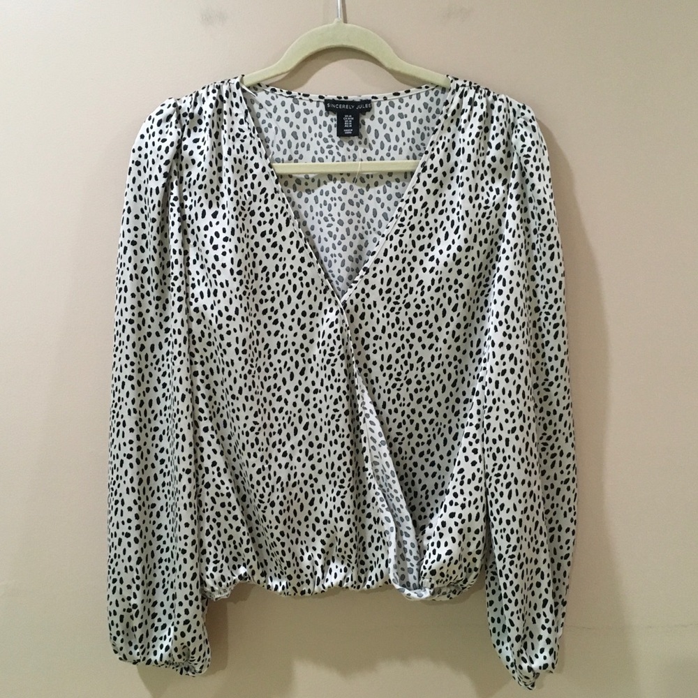 Sincerely Jules Satin Effect Top Blouse Cream Animal Printed Cinch Waist